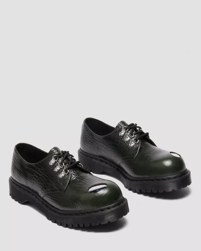 Dr. Martens 1461 Bex Steel Toe Leather Shoes - Green Croc Embossed Analine - Image 4