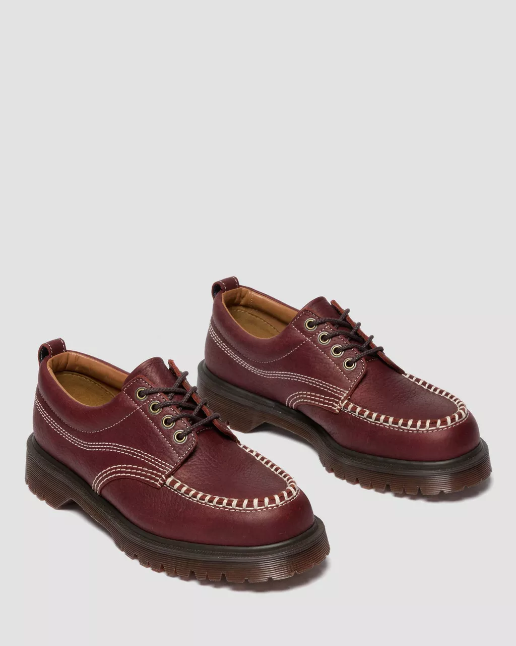 Dr. Martens Lowell Red Wild Grain Leather Moc Toe Shoes - Image 4