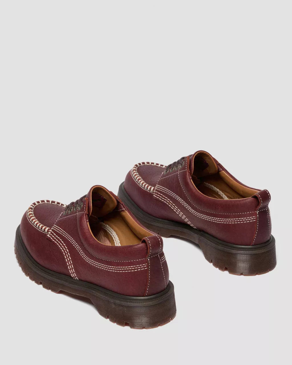 Dr. Martens Lowell Red Wild Grain Leather Moc Toe Shoes - Image 5