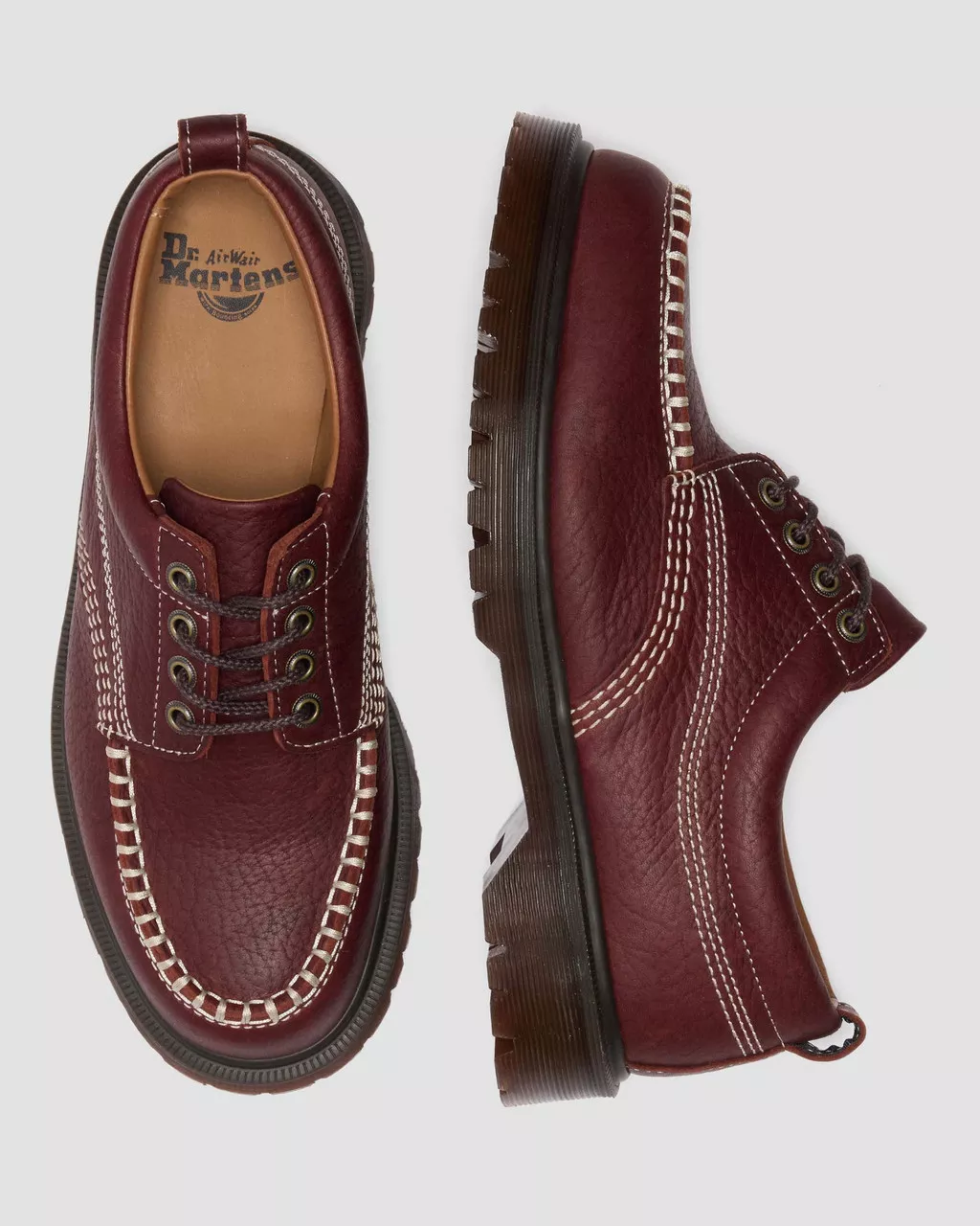 Dr. Martens Lowell Red Wild Grain Leather Moc Toe Shoes - Image 9
