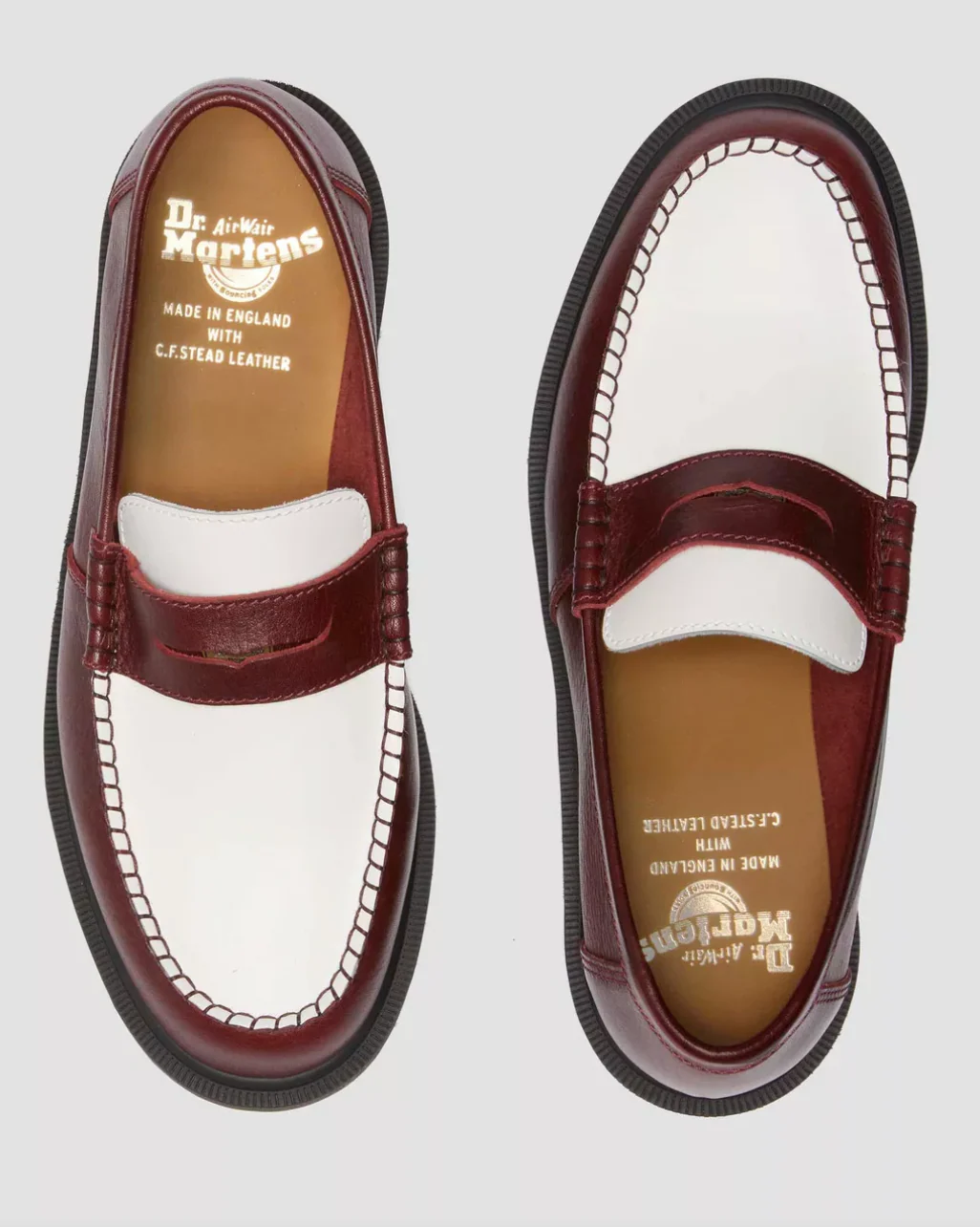 Dr. Martens Penton Classic Calf Penny Loafers Burgundy & White - Made in England - Image 9