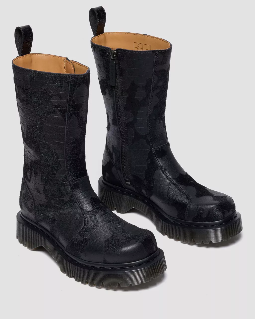 Dr. Martens Rejena Hair On Croc Embossed Leather Boots - Black - Image 4