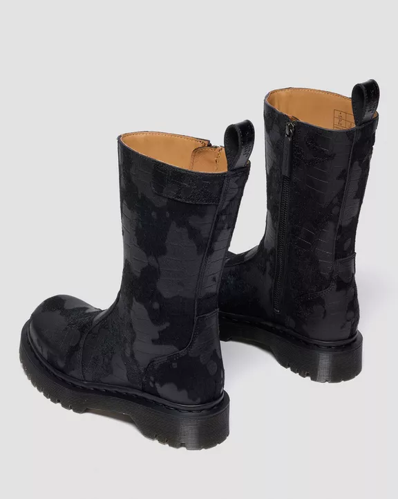 Dr. Martens Rejena Hair On Croc Embossed Leather Boots - Black - Image 5