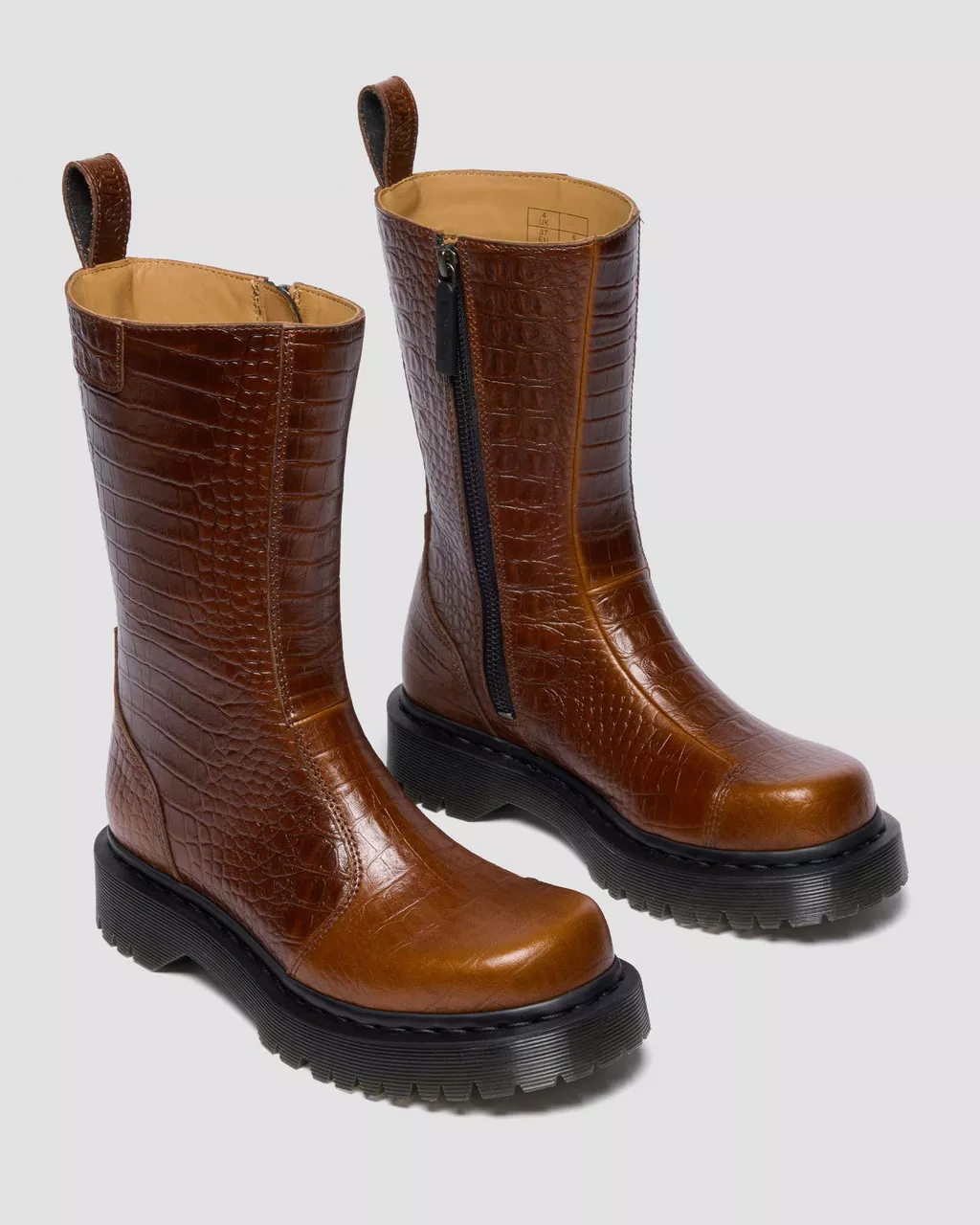 Dr. Martens Rejena Hair On Croc Embossed Leather Boots - Mocha Brown - Image 4