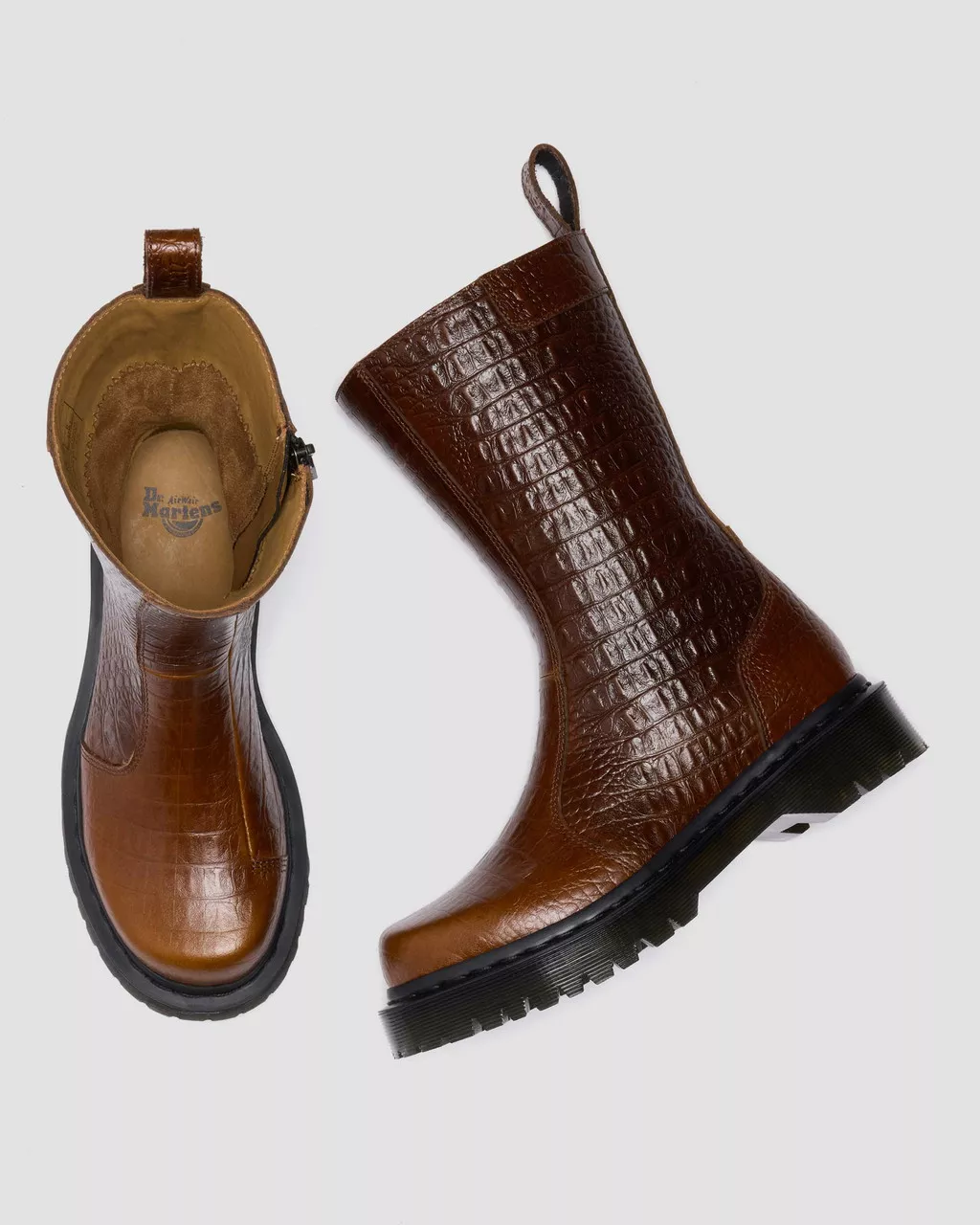 Dr. Martens Rejena Hair On Croc Embossed Leather Boots - Mocha Brown - Image 9