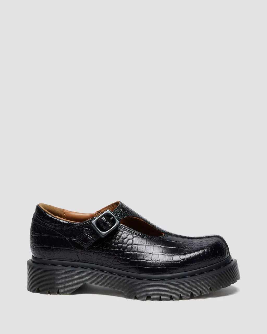 Dr. Martens Rejena Mary Jane Croc Embossed Leather Shoes - Black - Image 8