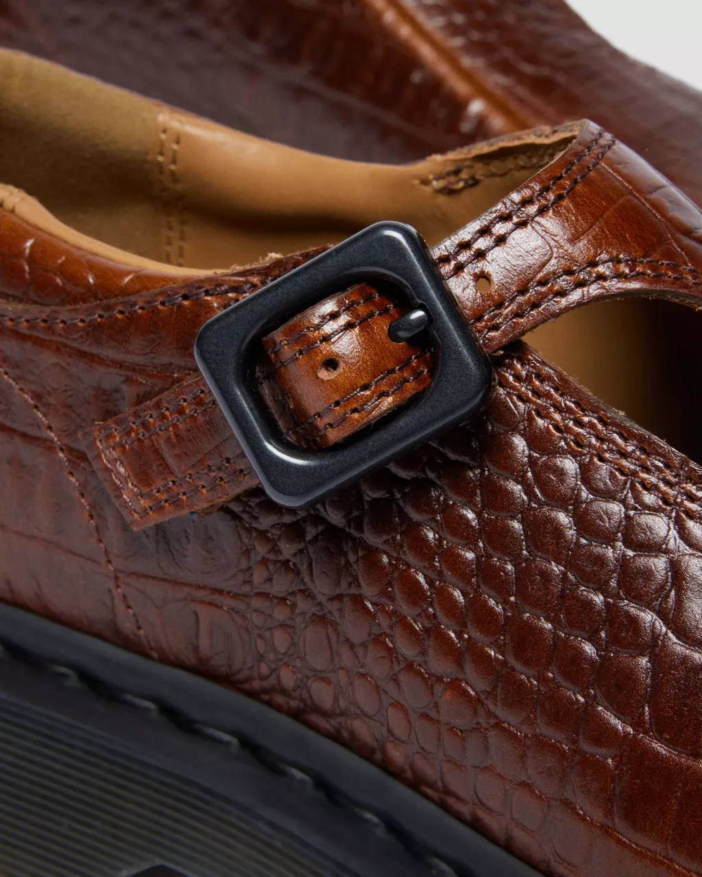 Dr. Martens Rejena Mary Jane Croc Embossed Leather Shoes - Mocha Brown - Image 3