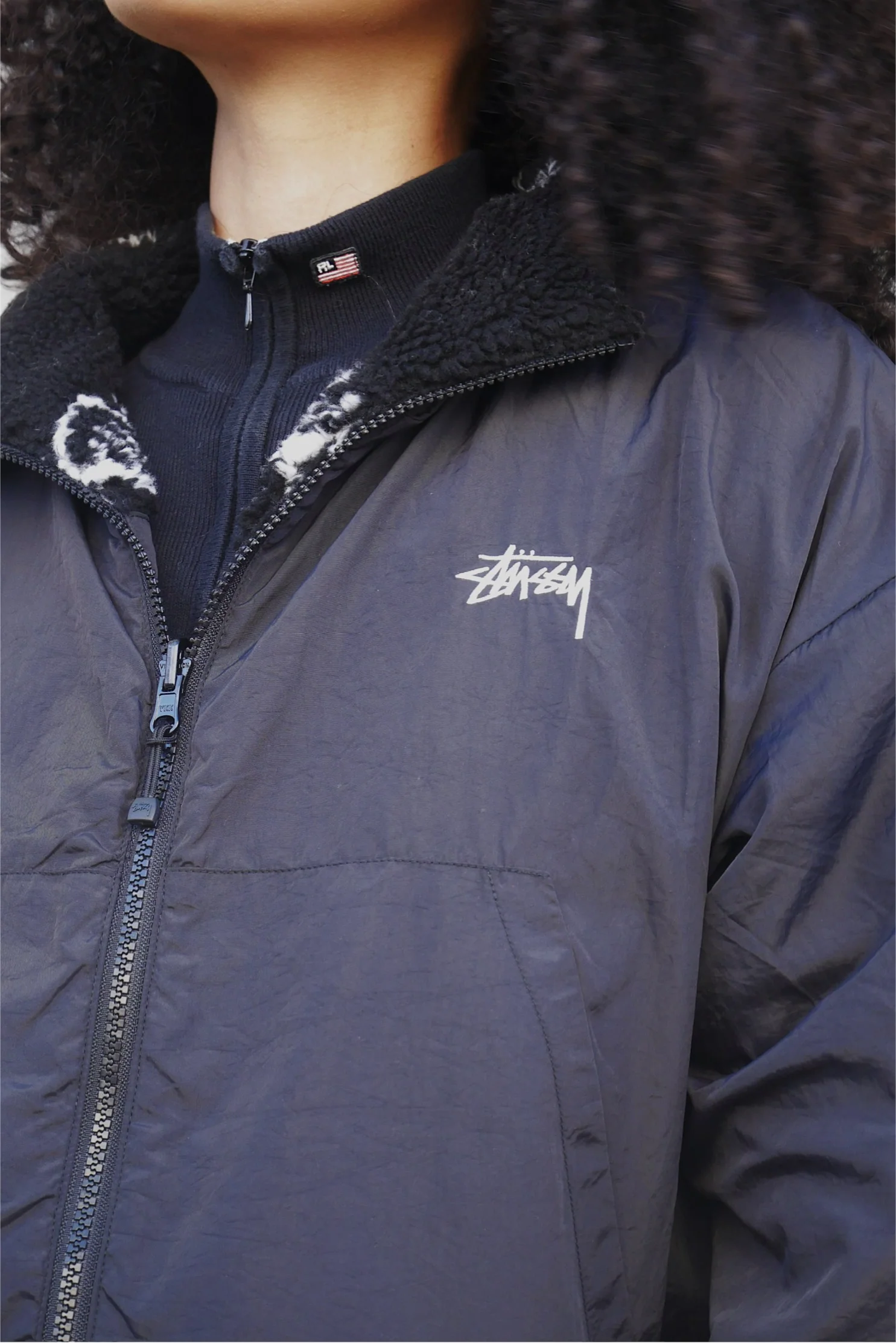 Stüssy Cropped Dragon Fleece Reversible Black - Image 7