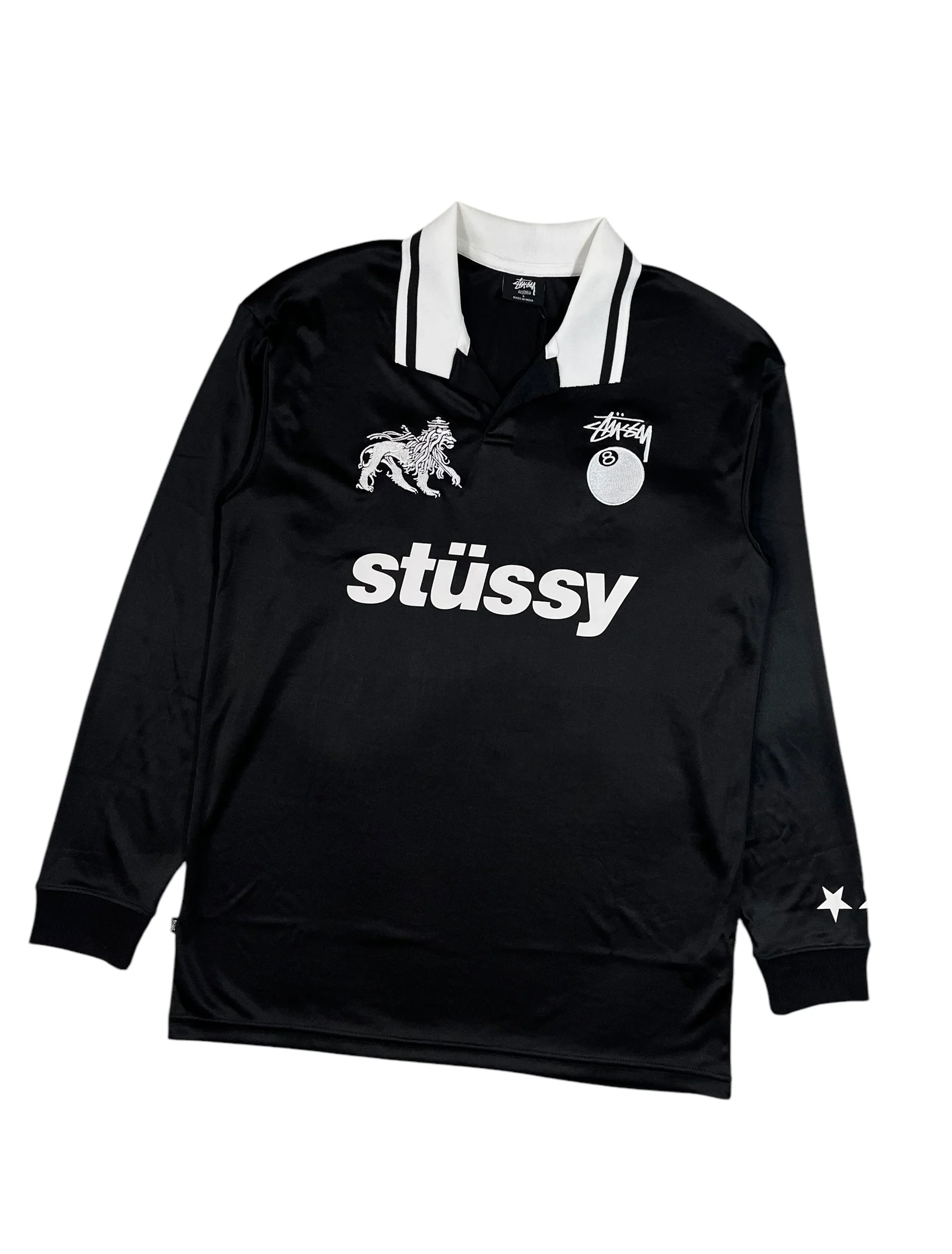 Stüssy Football Long Sleeve Polo Shirt Black - Image 3