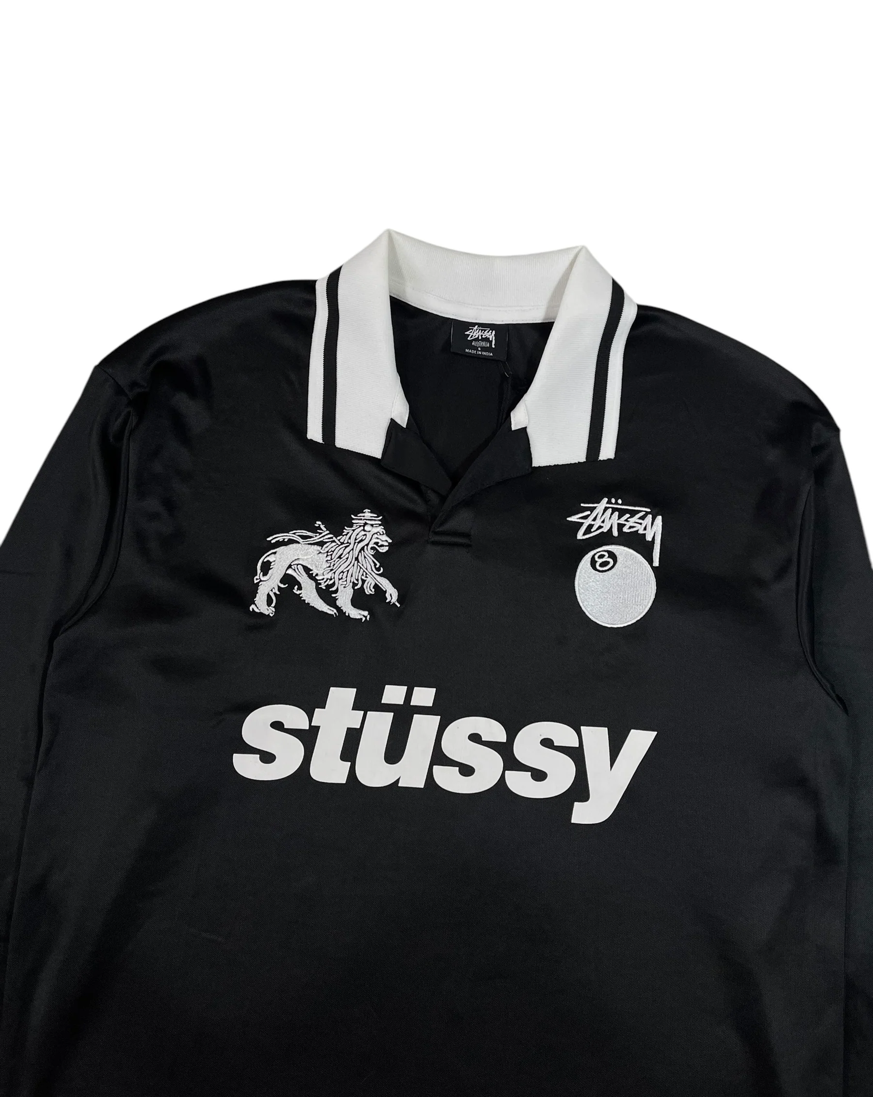 Stüssy Football Long Sleeve Polo Shirt Black - Image 4