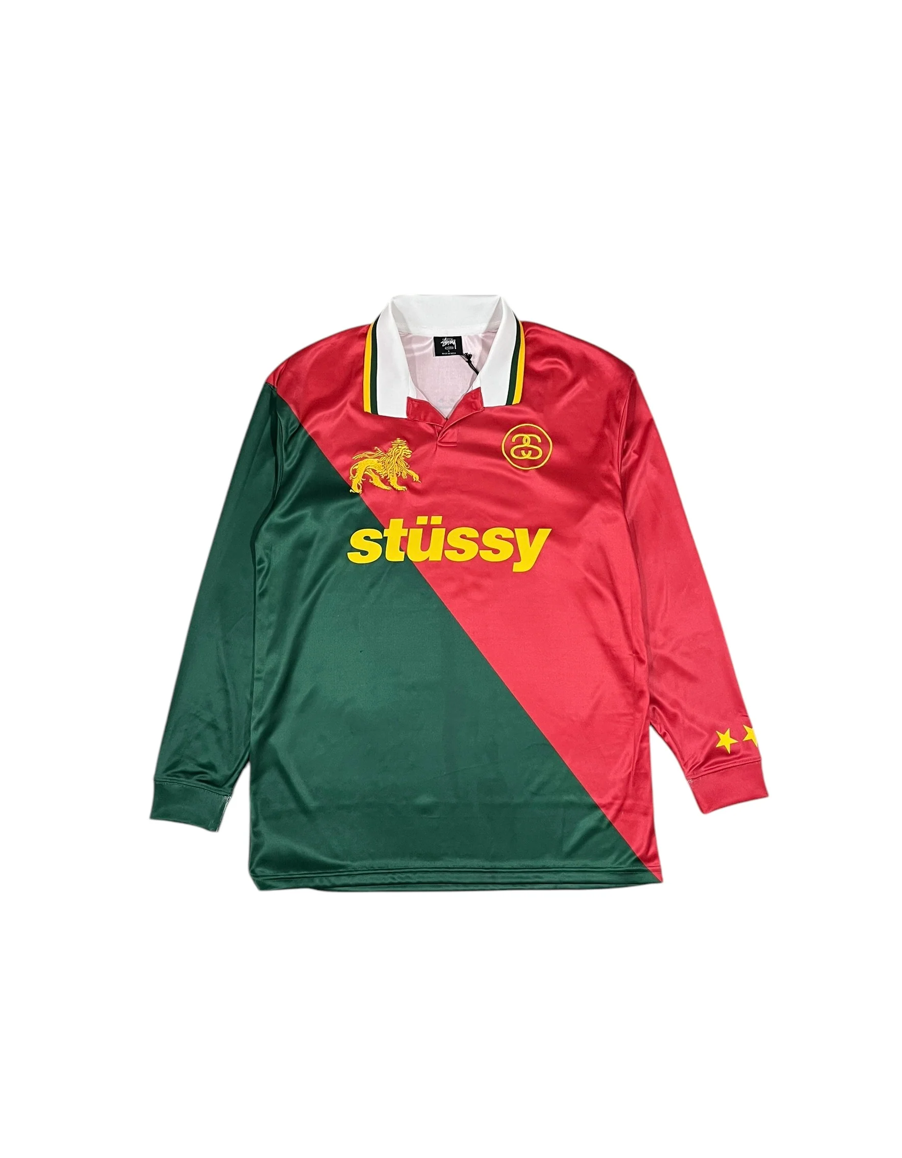 Stüssy Football Long Sleeve Polo Shirt Green & Red
