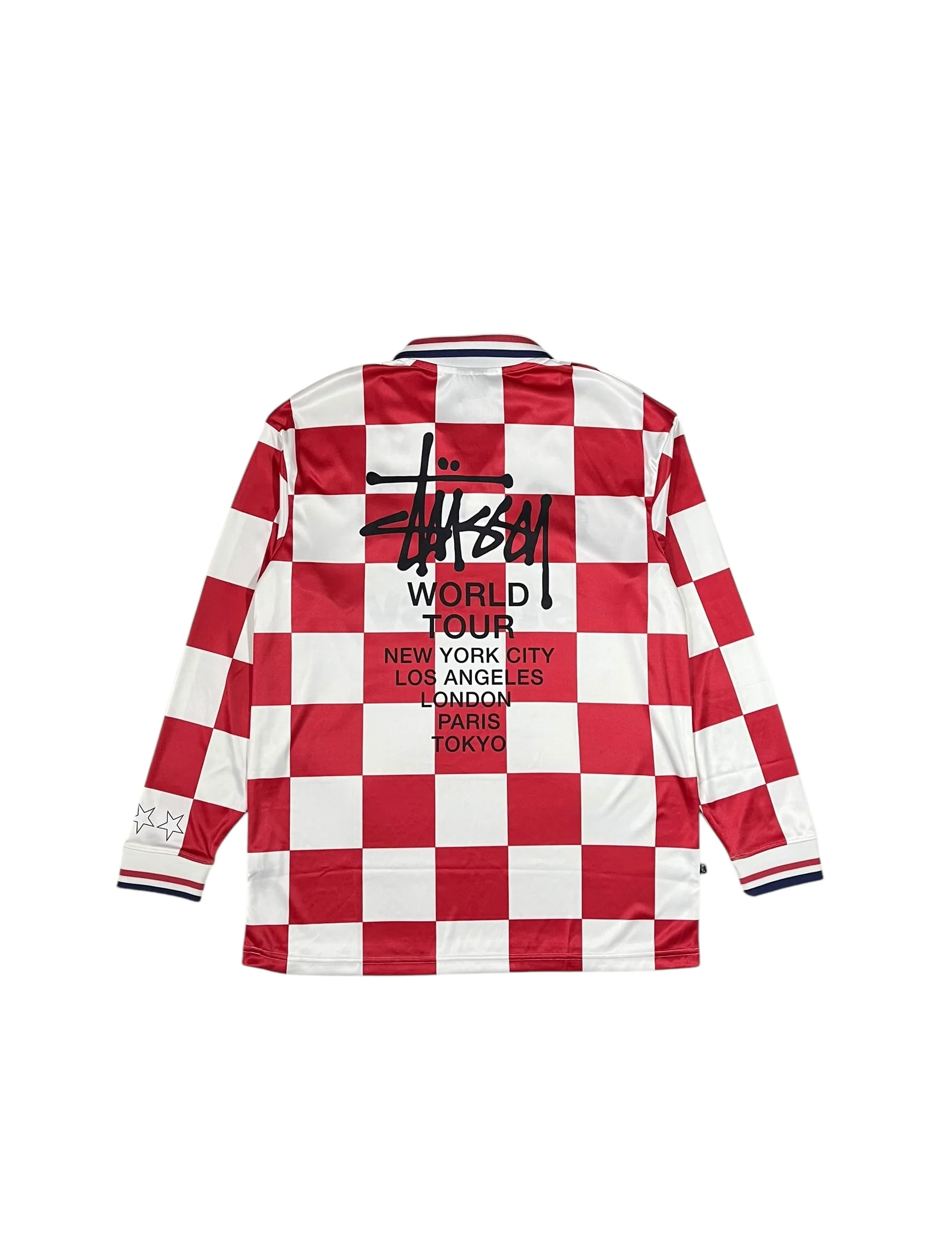 Stüssy Football Long Sleeve Polo Shirt Red & White Check - Image 4
